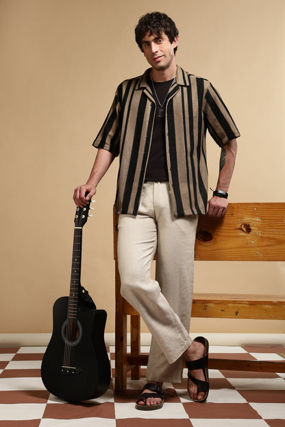 Relaxed Fit Striped Shirt Khaki