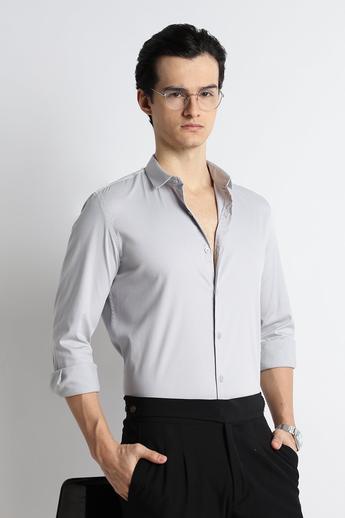 The Modern Essential Poly-Lycra Shirt Lt Grey