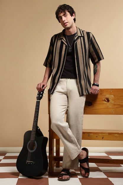 Relaxed Fit Striped Shirt Khaki