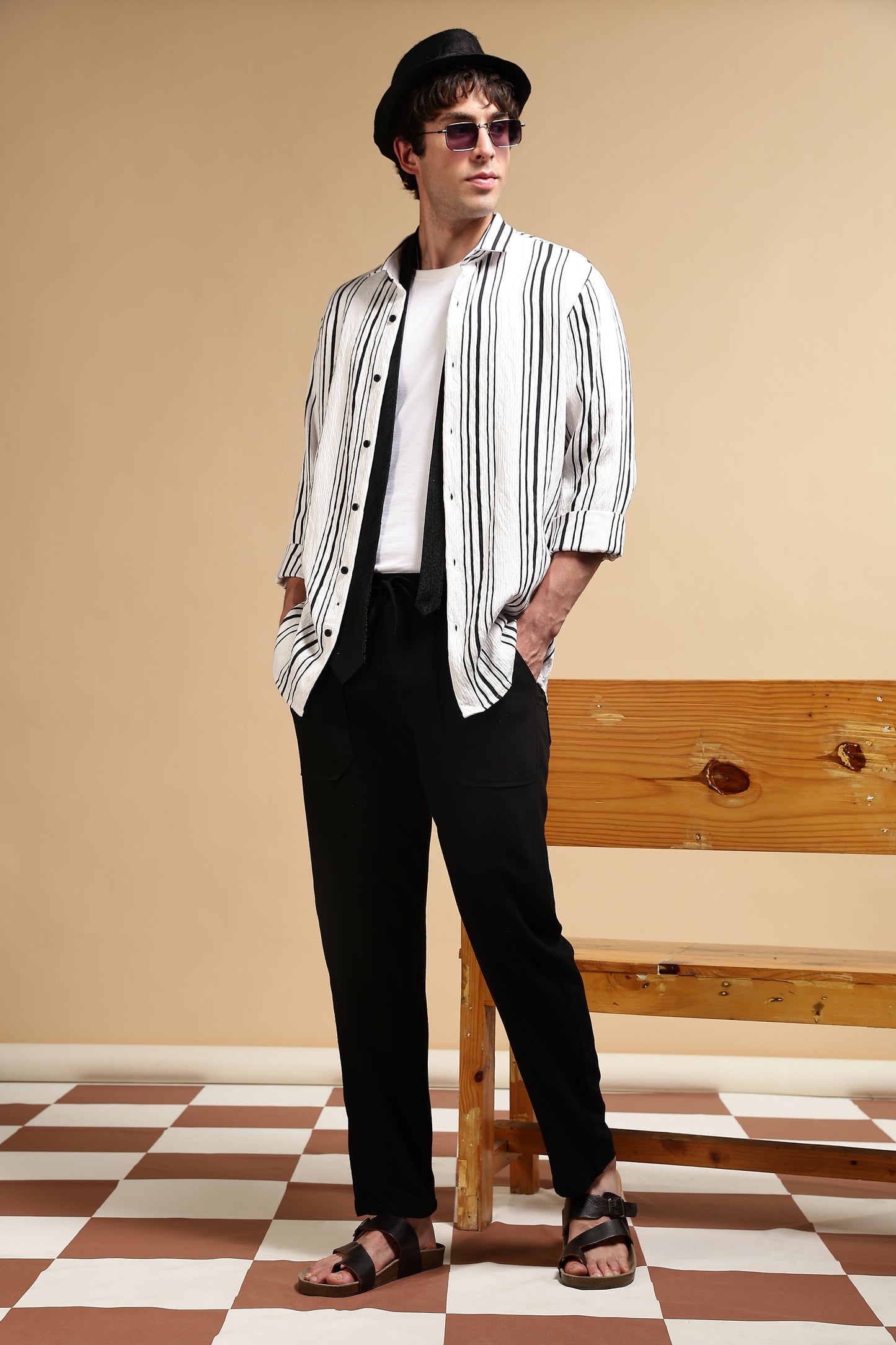 Linen Blend Loose Fit Drawcord Trousers Black