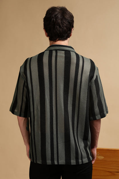 Relaxed Fit Striped Shirt Green