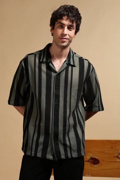 Relaxed Fit Striped Shirt Green