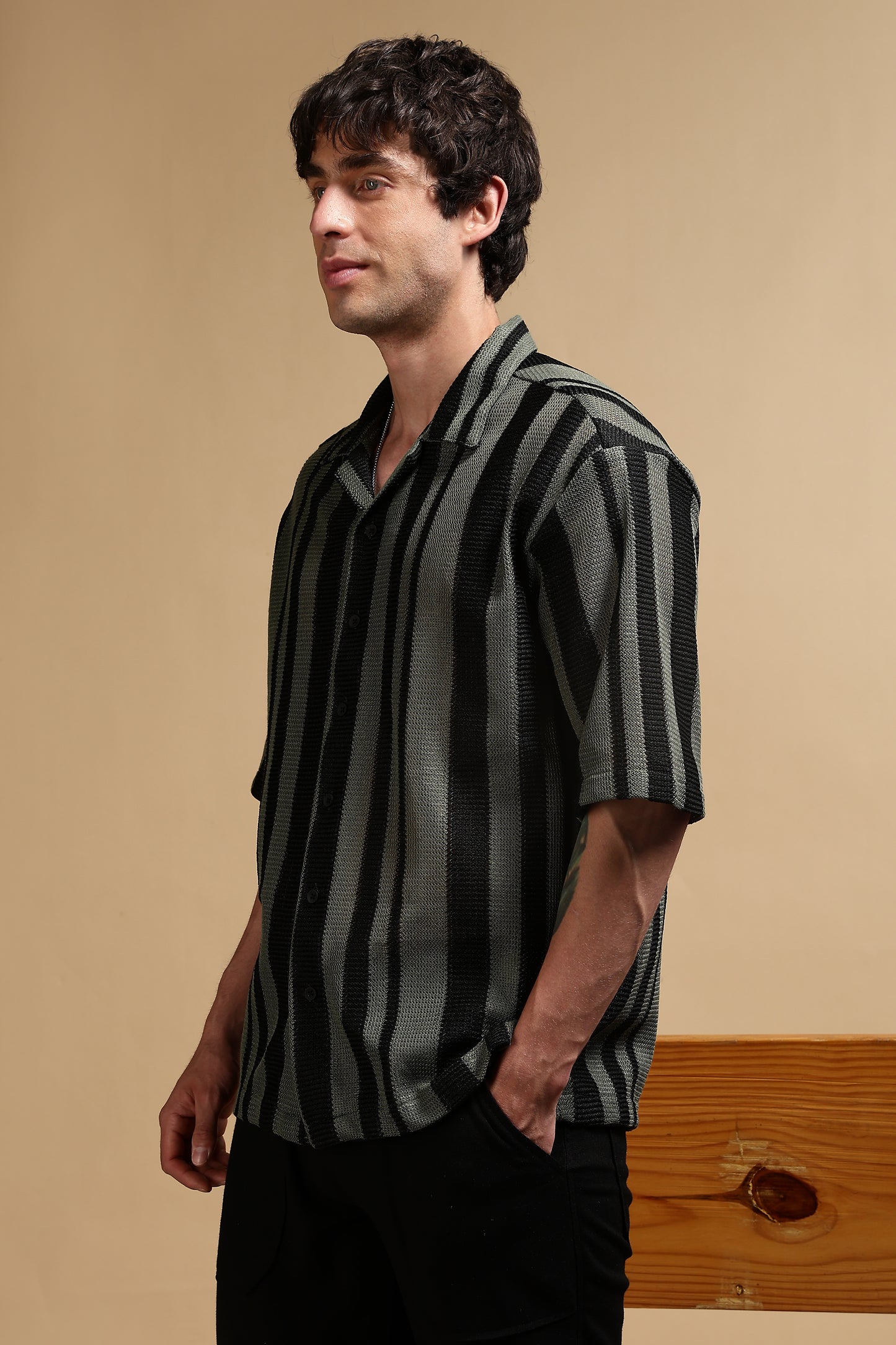 Relaxed Fit Striped Shirt Green