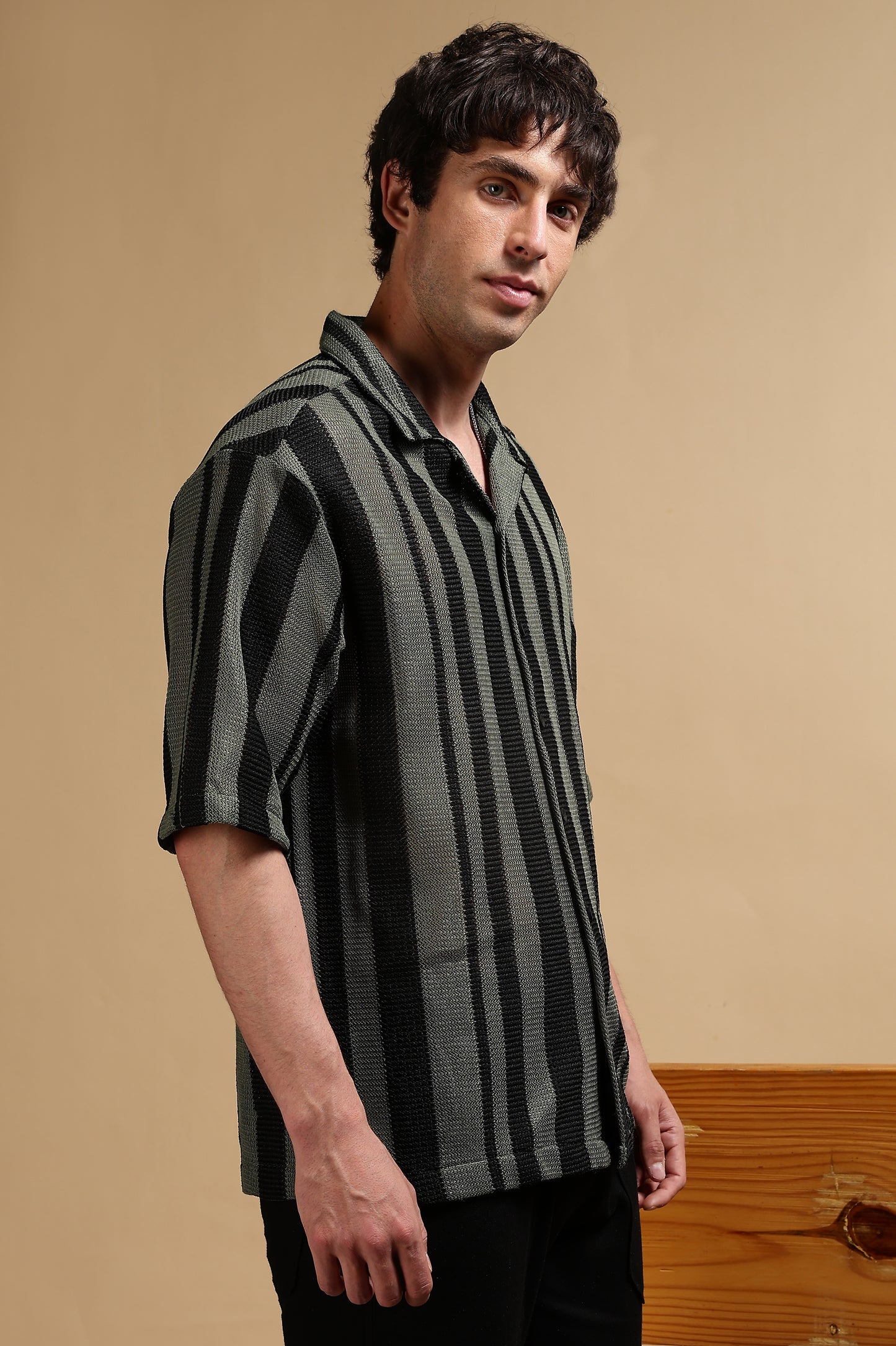 Relaxed Fit Striped Shirt Green