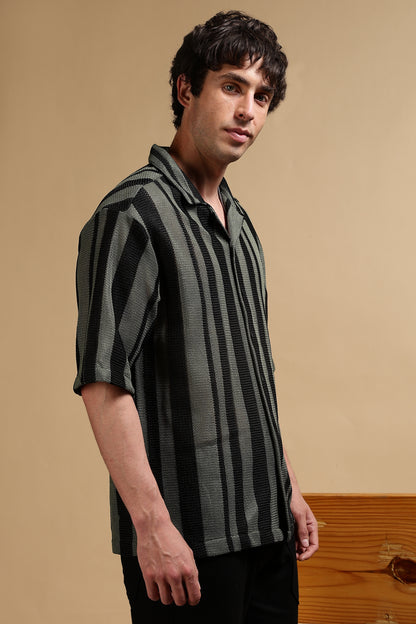 Relaxed Fit Striped Shirt Green