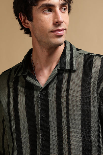 Relaxed Fit Striped Shirt Green