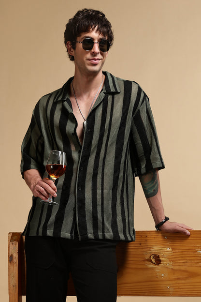 Relaxed Fit Striped Shirt Green