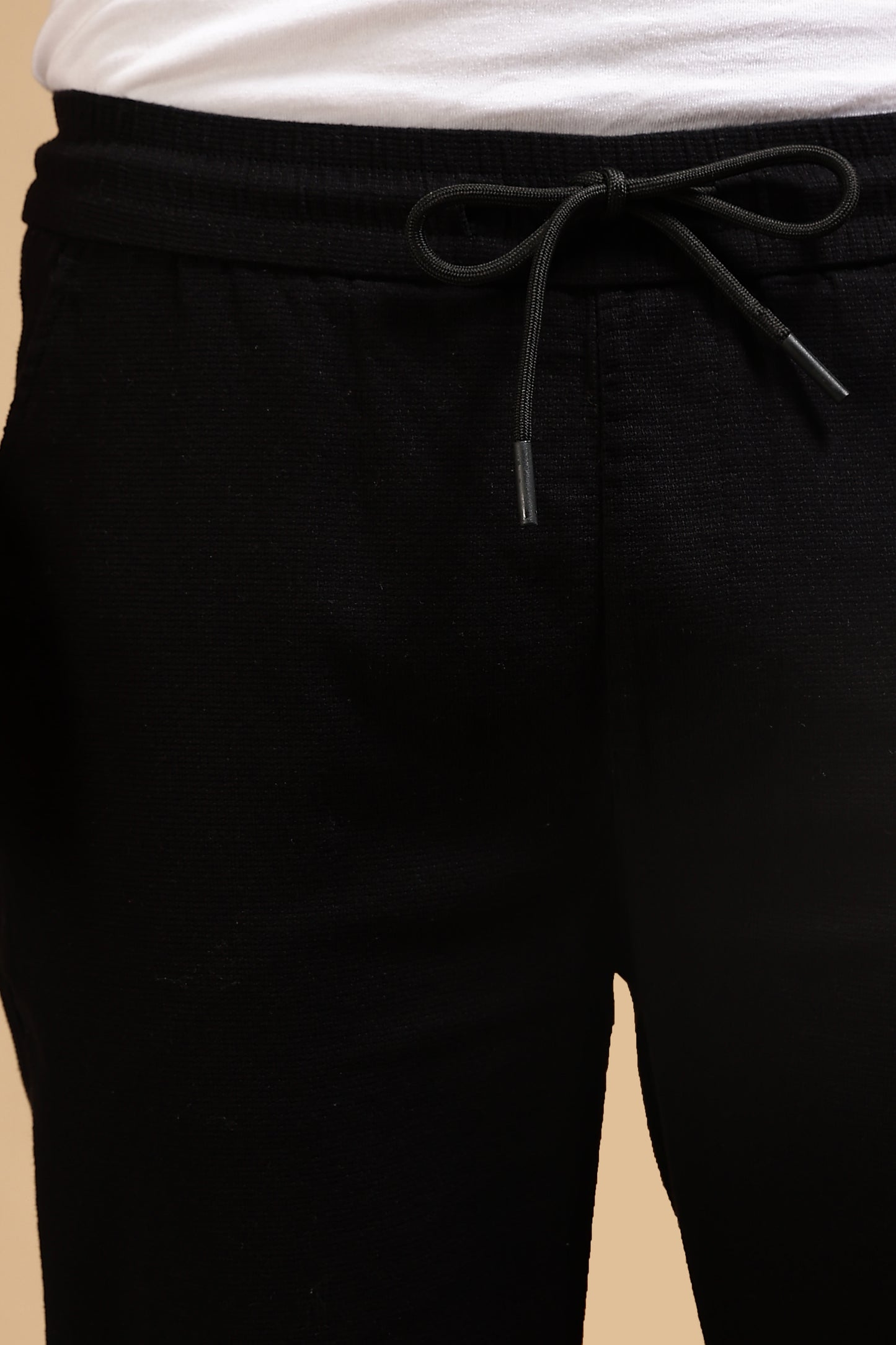 Cotton Loose Fit Drawcord Pants Black