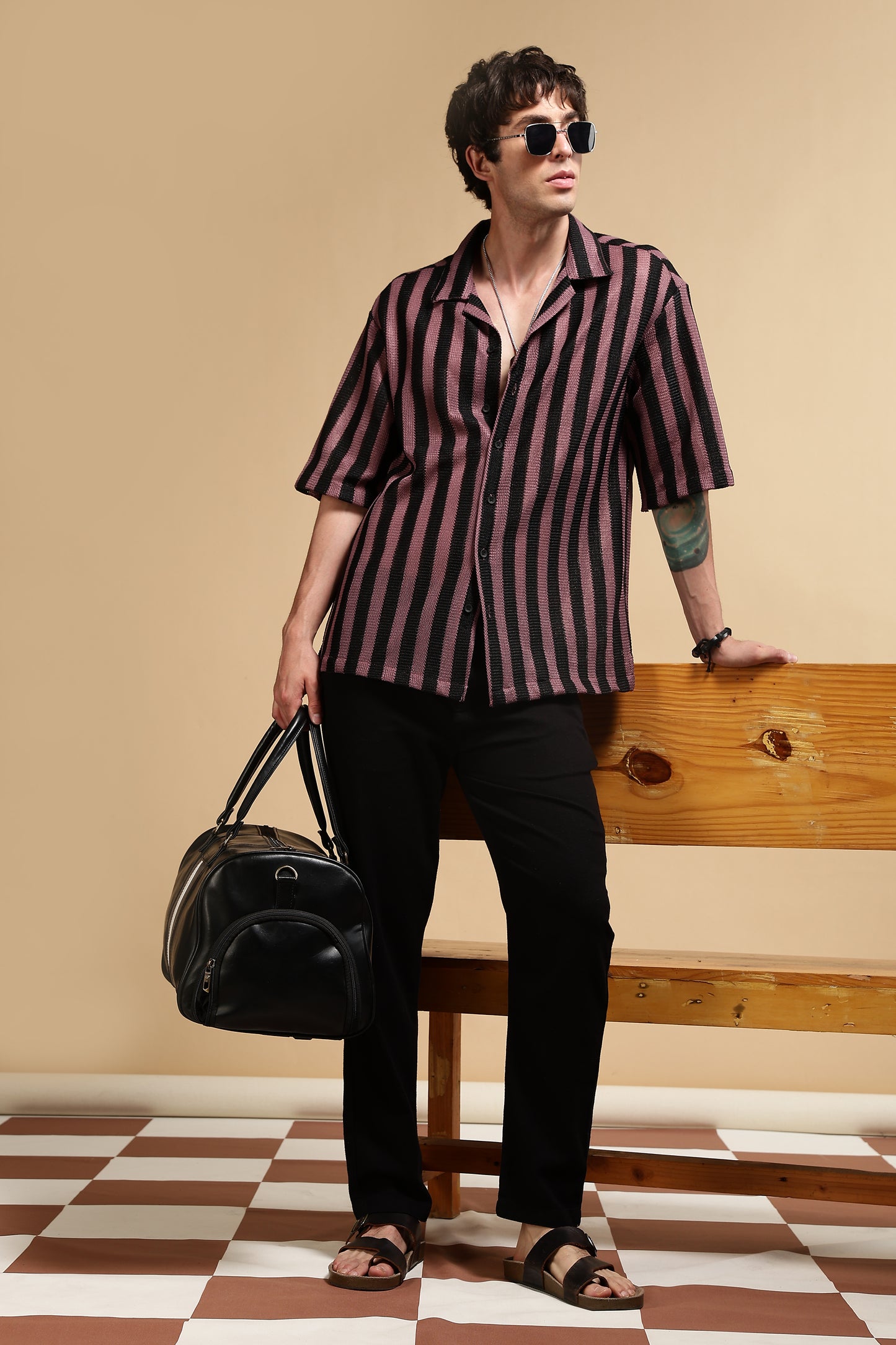 Polyester Croatia Relaxed Fit Striped Shirt Pink