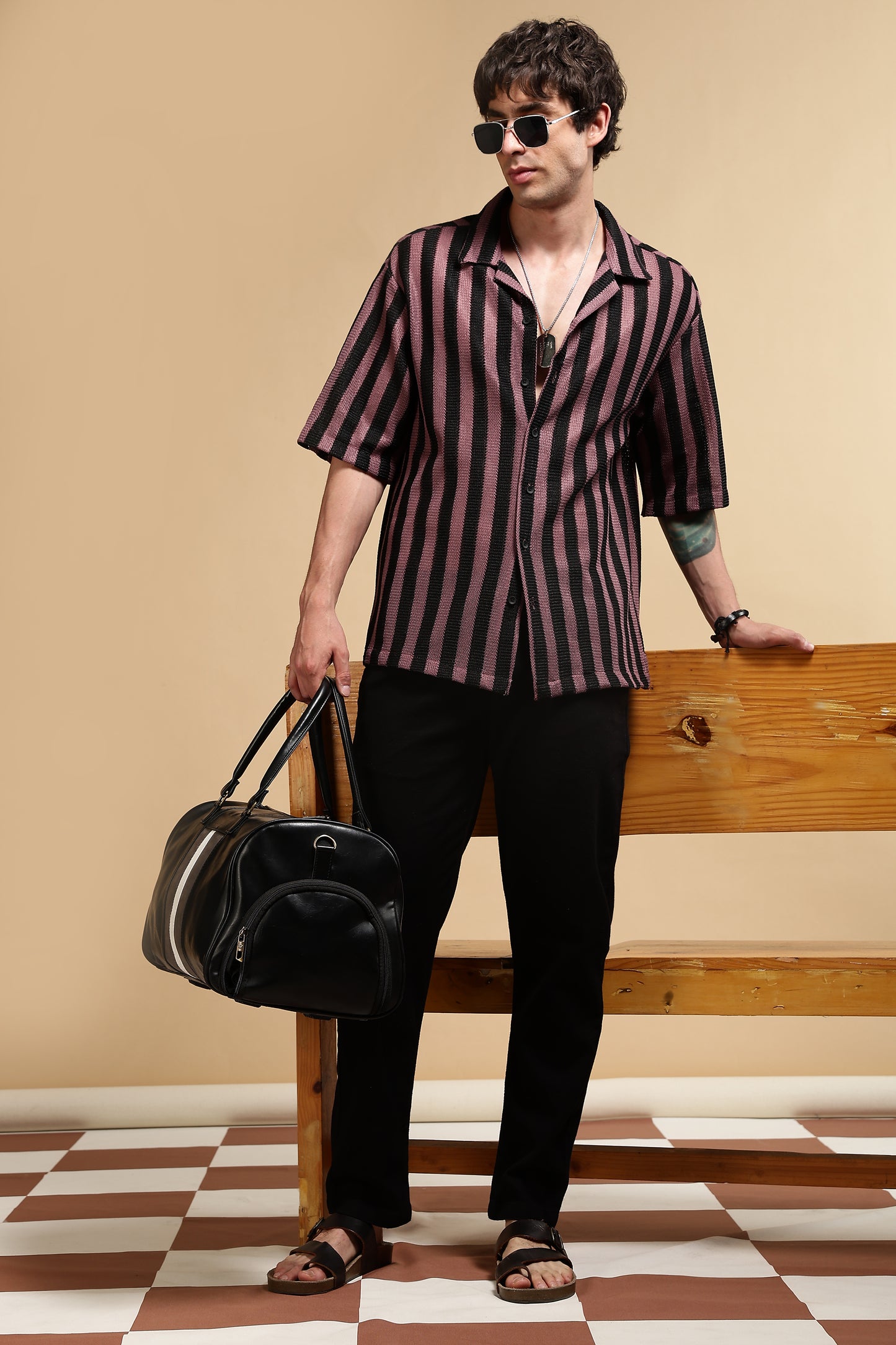 Polyester Croatia Relaxed Fit Striped Shirt Pink