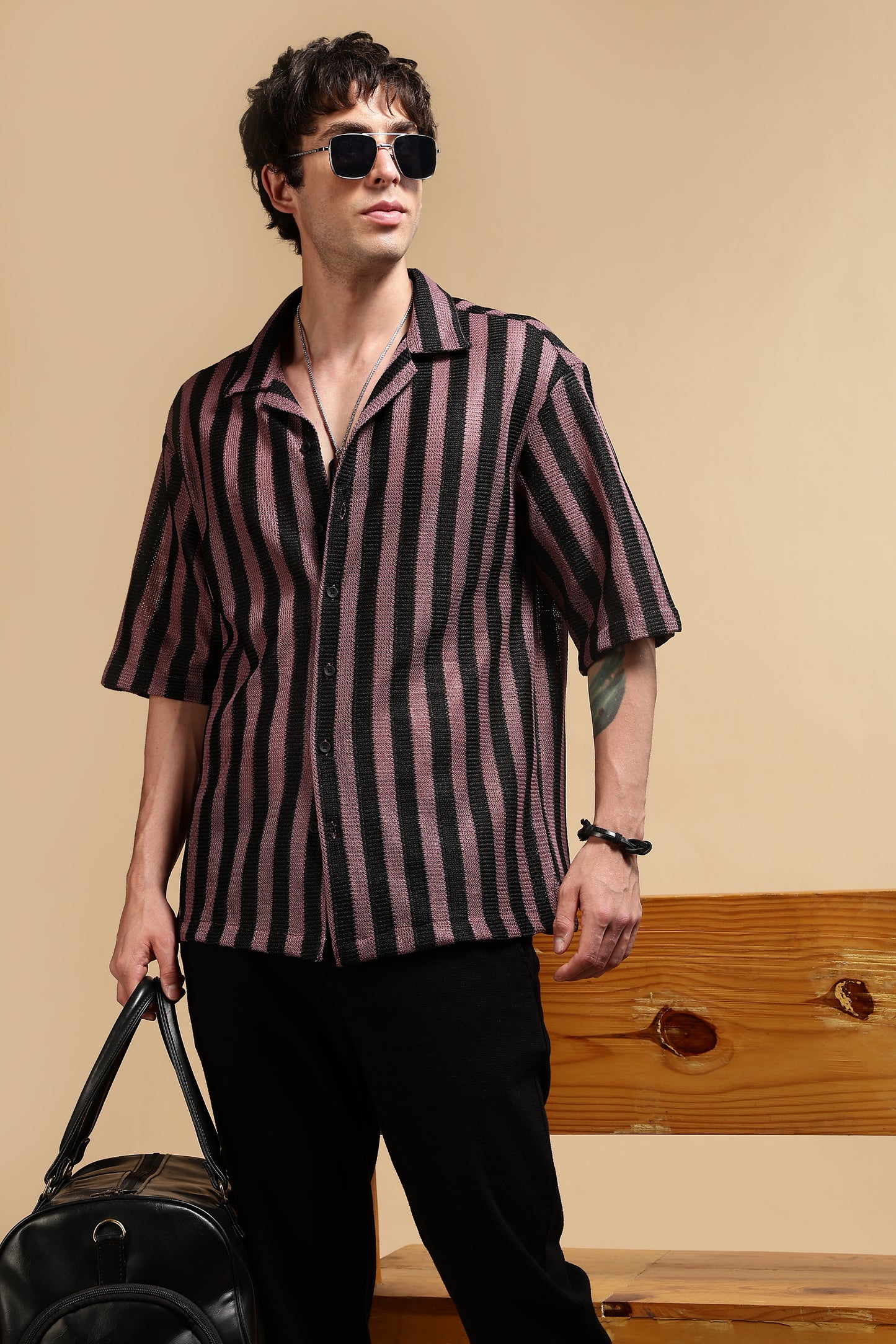 Polyester Croatia Relaxed Fit Striped Shirt Pink