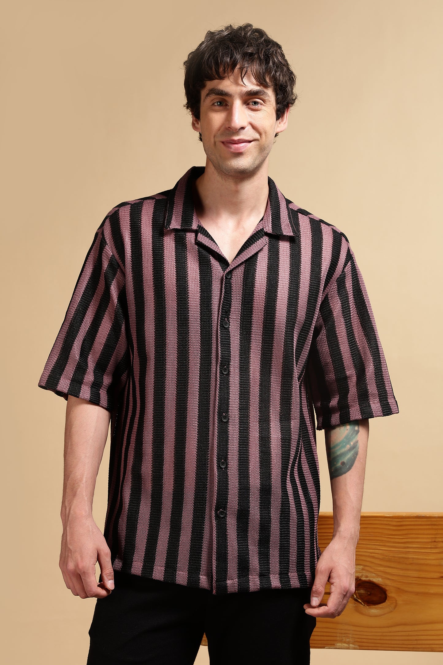 Polyester Croatia Relaxed Fit Striped Shirt Pink