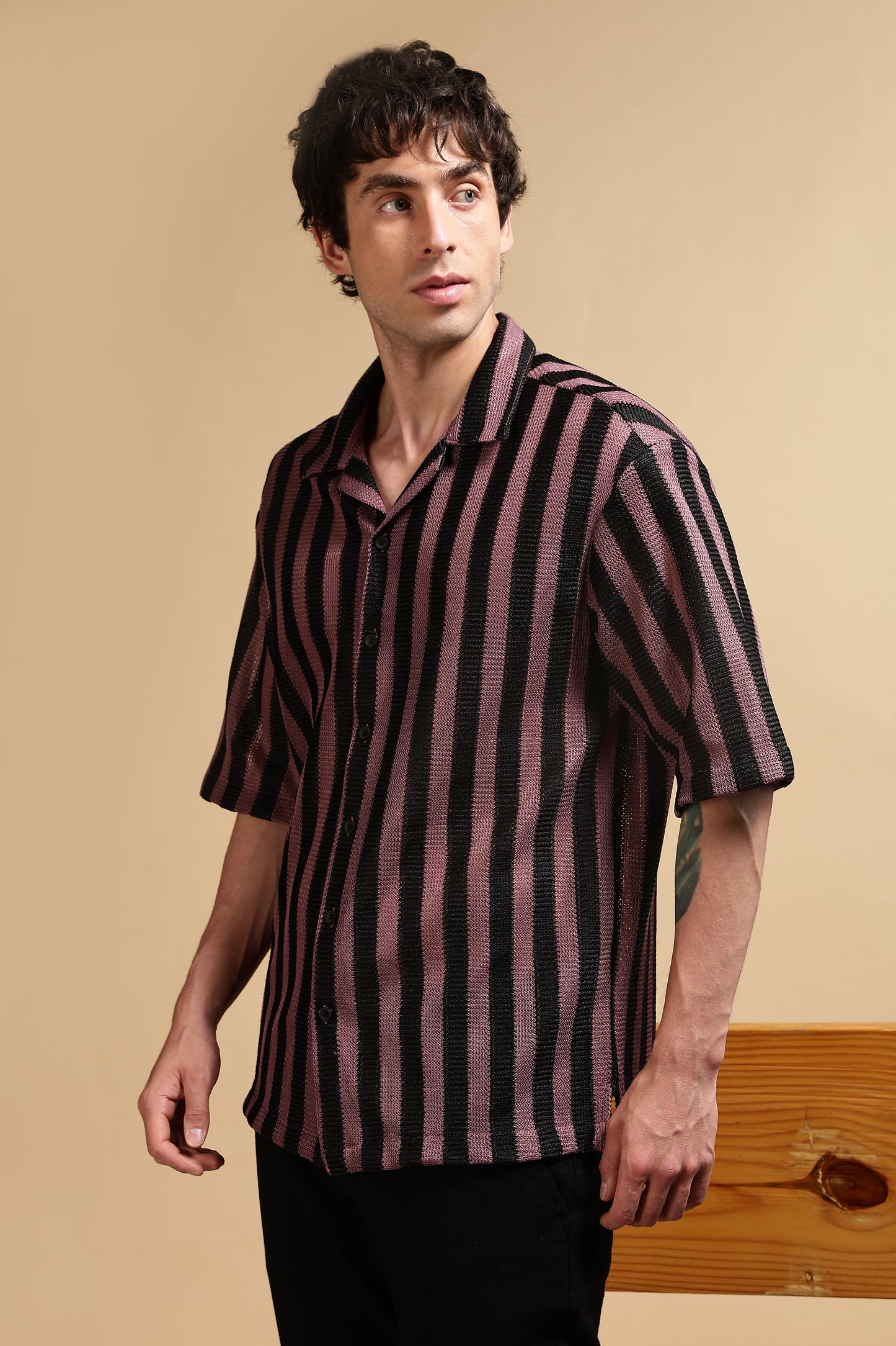 Polyester Croatia Relaxed Fit Striped Shirt Pink
