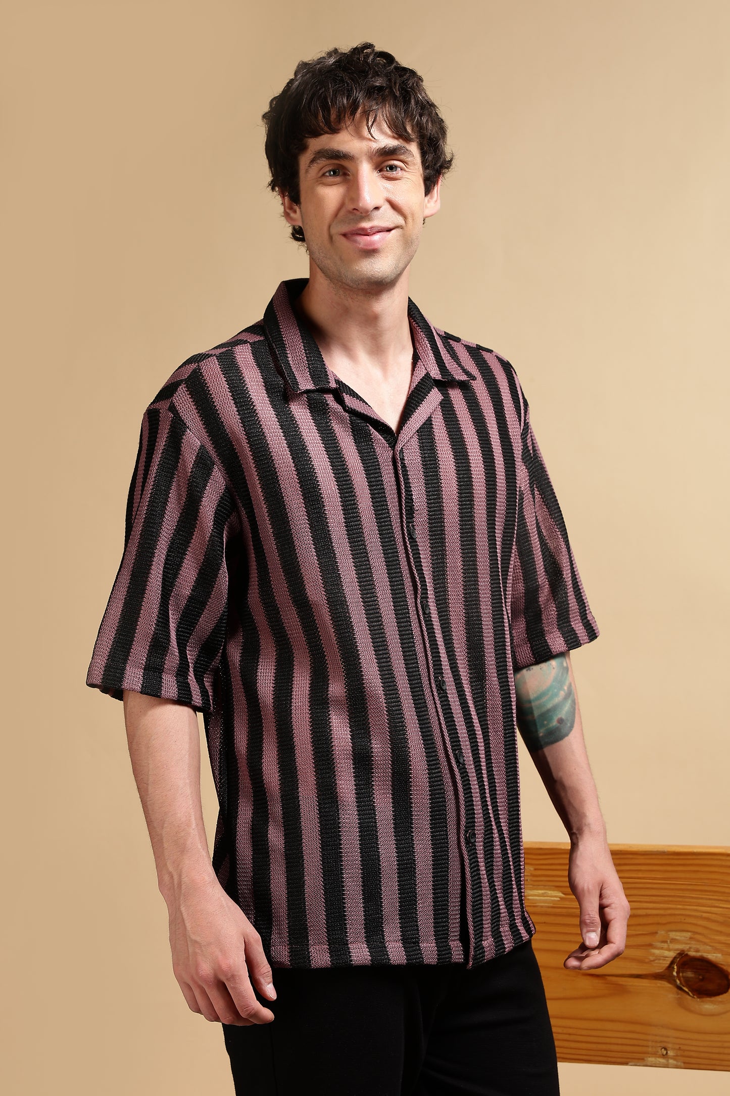 Polyester Croatia Relaxed Fit Striped Shirt Pink