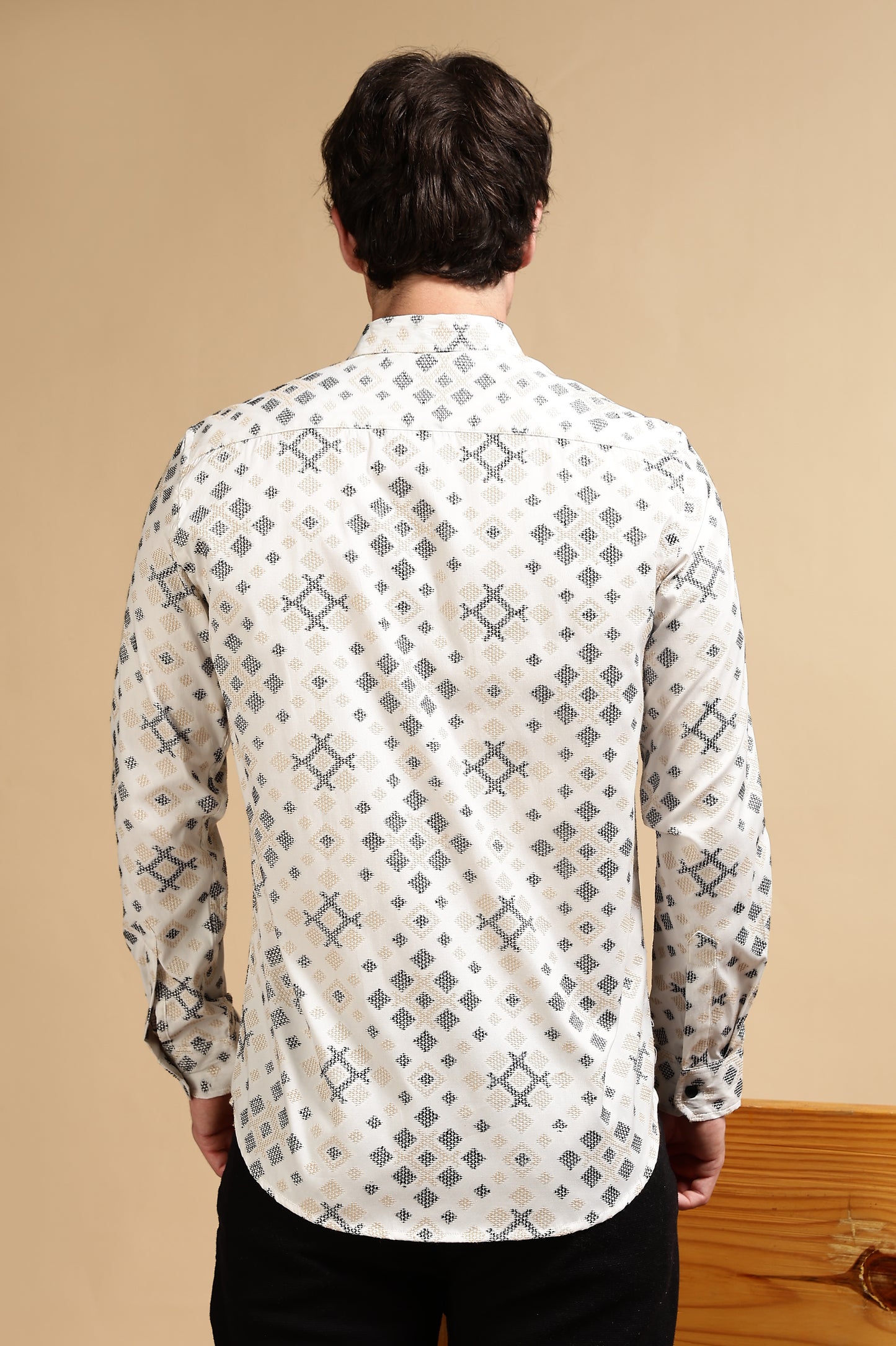 Cotton Slim Fit Self-Designed Shirt Black