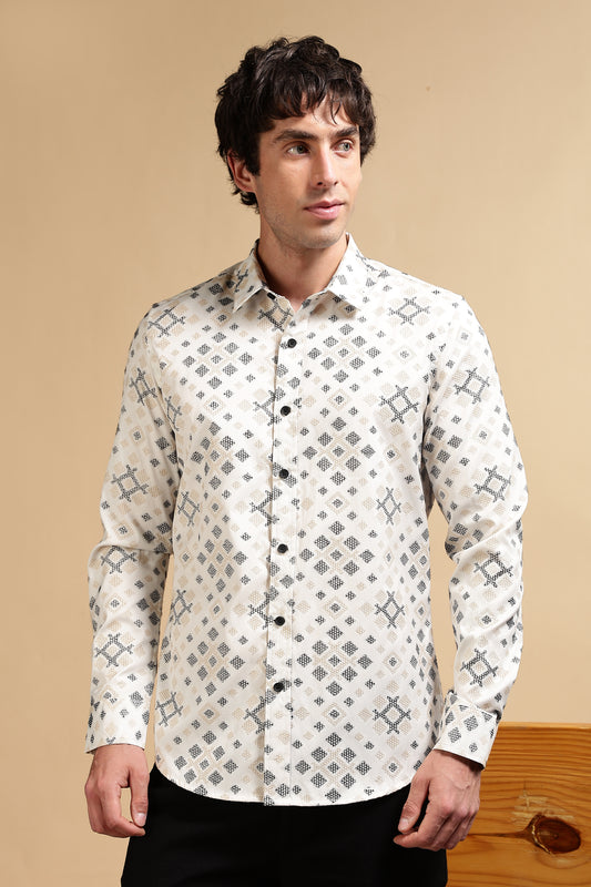 Cotton Slim Fit Self-Designed Shirt Black