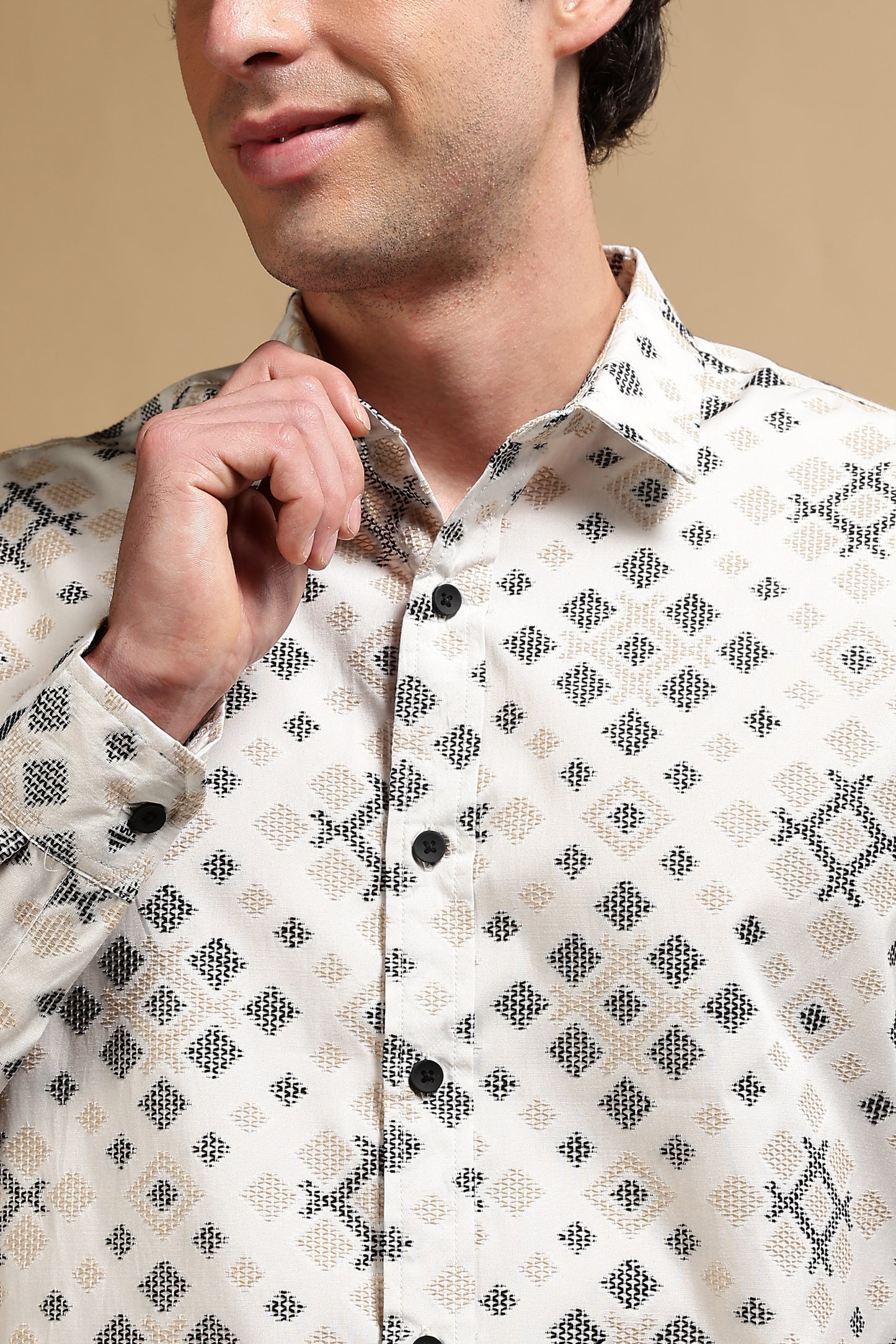 Cotton Slim Fit Self-Designed Shirt Black