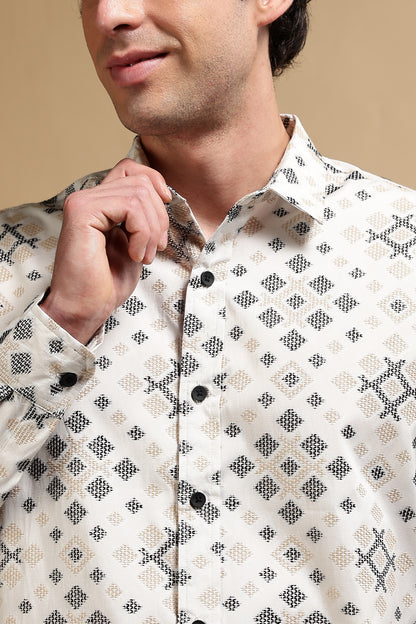Slim Fit Self-Designed Shirt Black