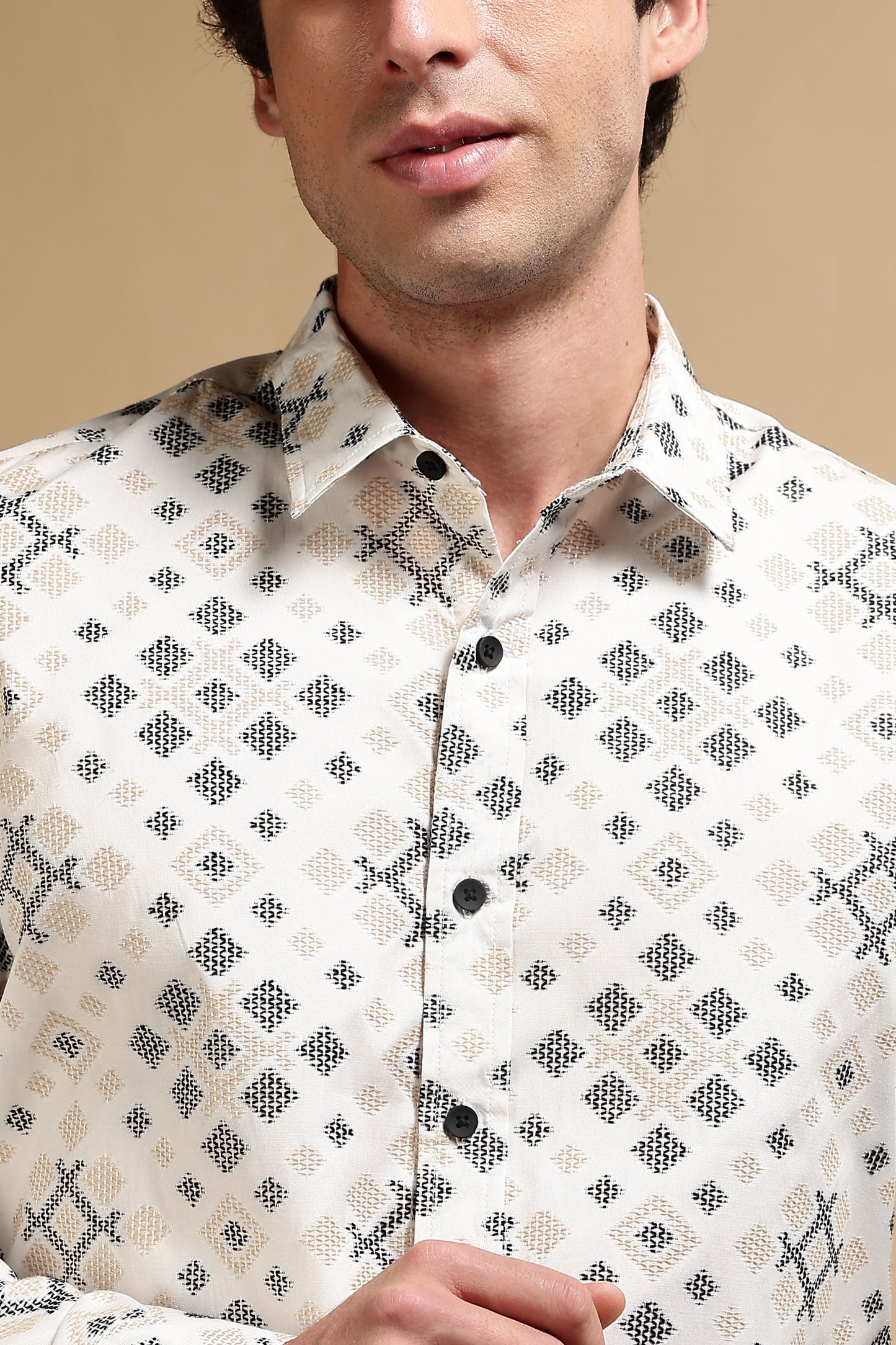 Cotton Slim Fit Self-Designed Shirt Black