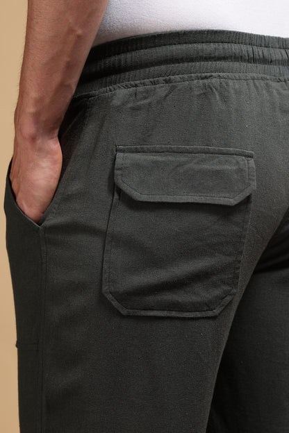 Loose Fit Drawcord Trousers Green
