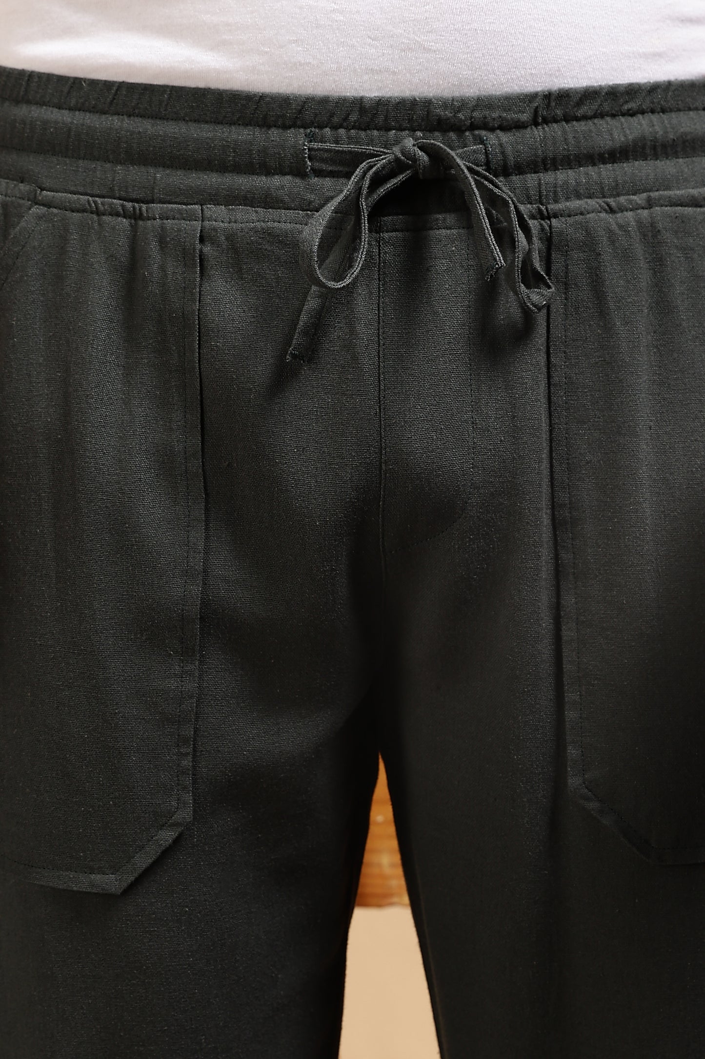 Linen Blend Loose Fit Drawcord Trousers Green