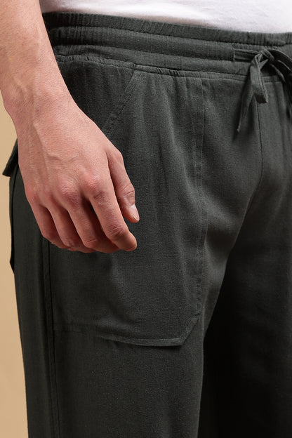 Loose Fit Drawcord Trousers Green