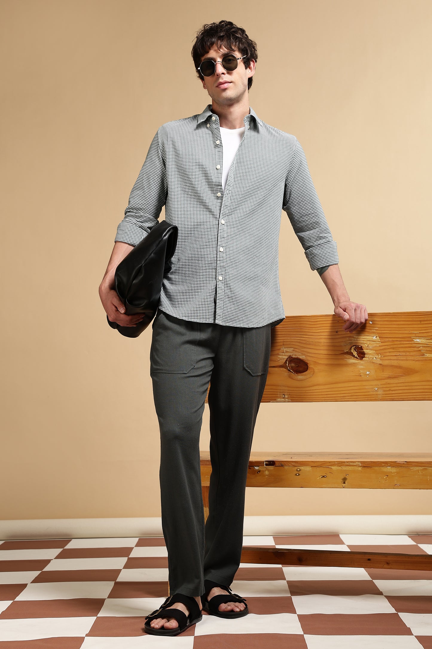 Linen Blend Loose Fit Drawcord Trousers Green