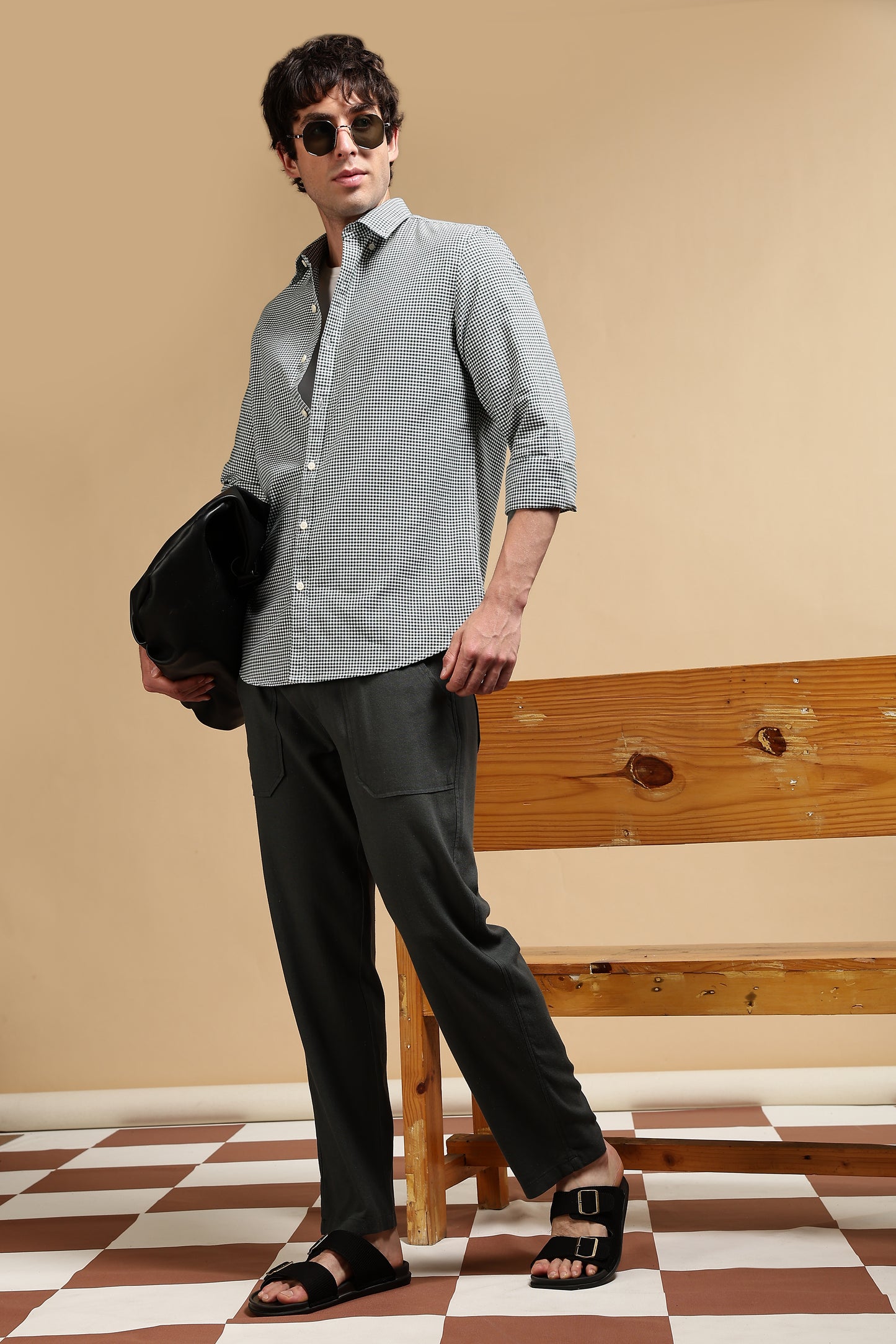 Linen Blend Loose Fit Drawcord Trousers Green
