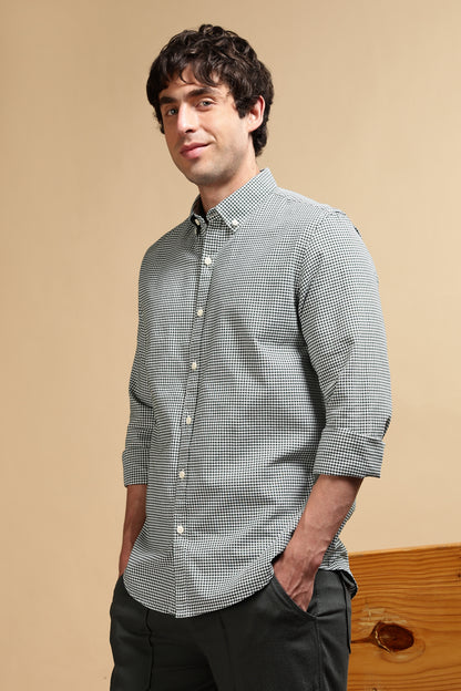 Slim Fit Mini Checks Shirt Green