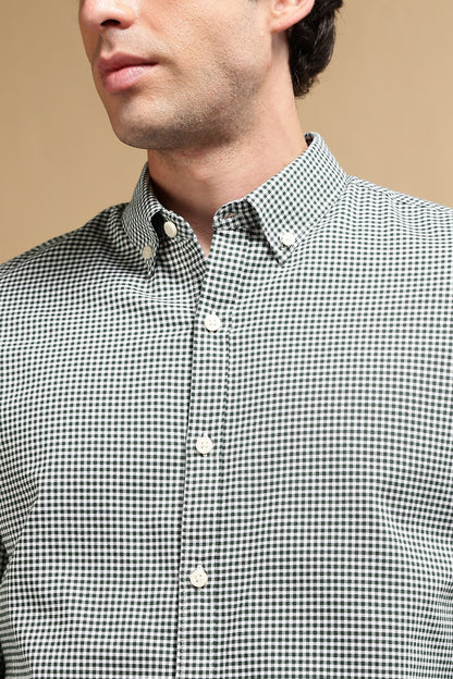 Slim Fit Mini Checks Shirt Green