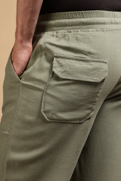 Loose Fit Drawcord Trousers Olive