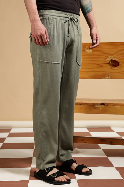 Loose Fit Drawcord Trousers Olive