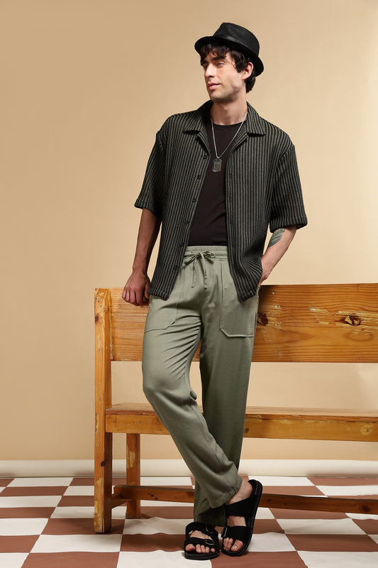 Polyester Relaxed Fit Self-Designed Shirt Green