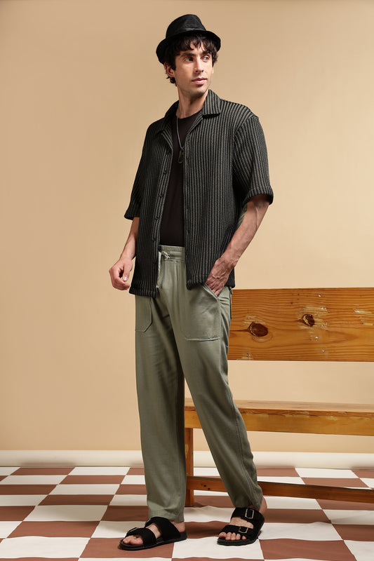 Polyester Relaxed Fit Self-Designed Shirt Green