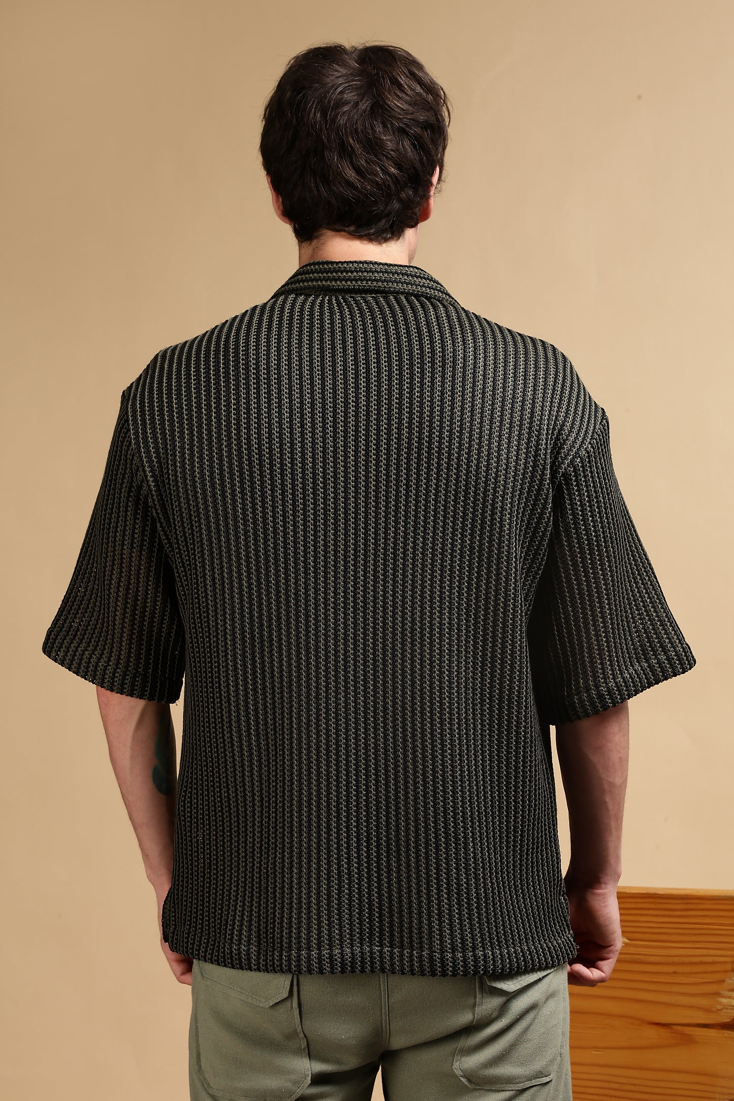 Polyester Relaxed Fit Self-Designed Shirt Green