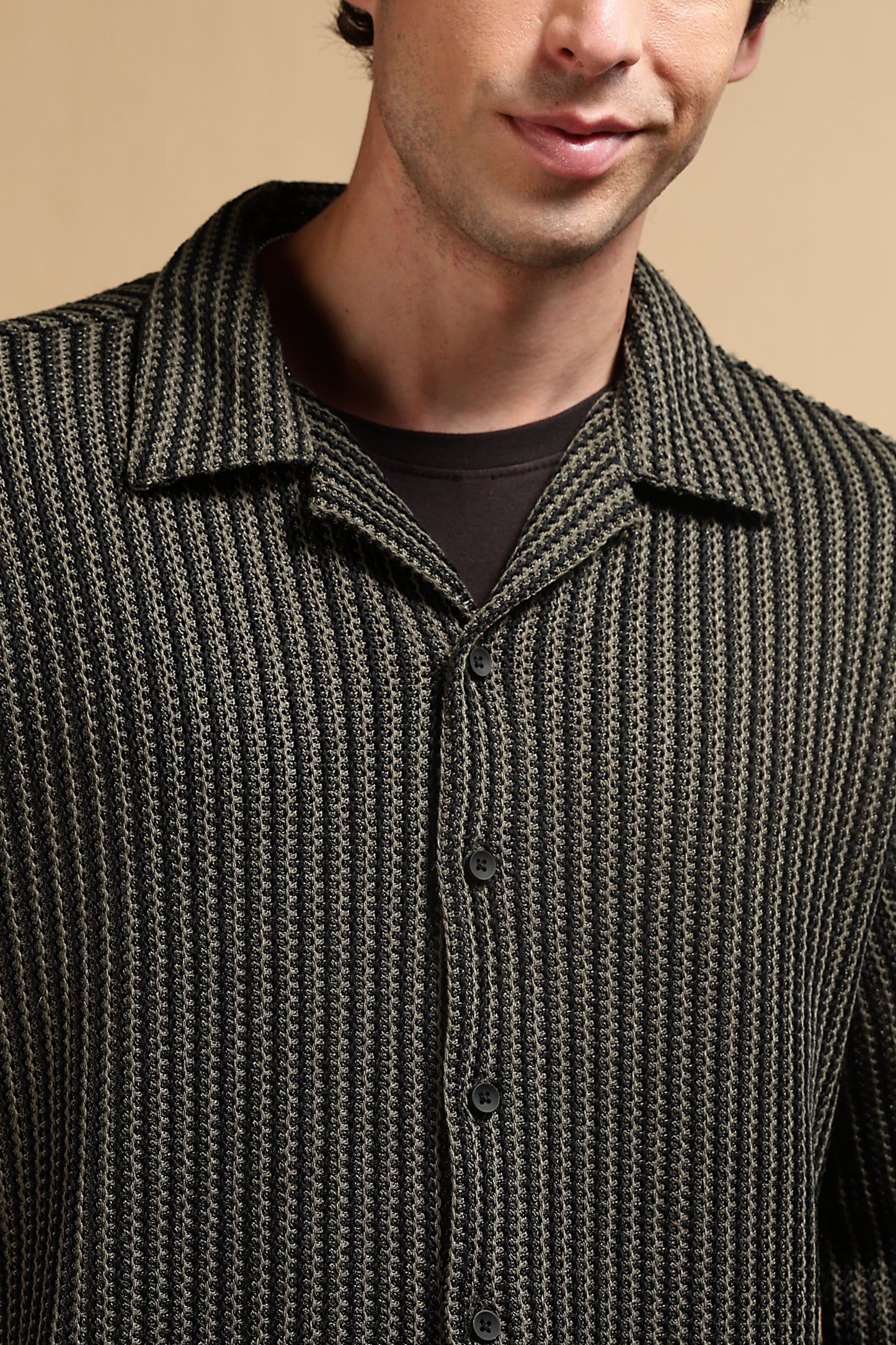 Polyester Relaxed Fit Self-Designed Shirt Green