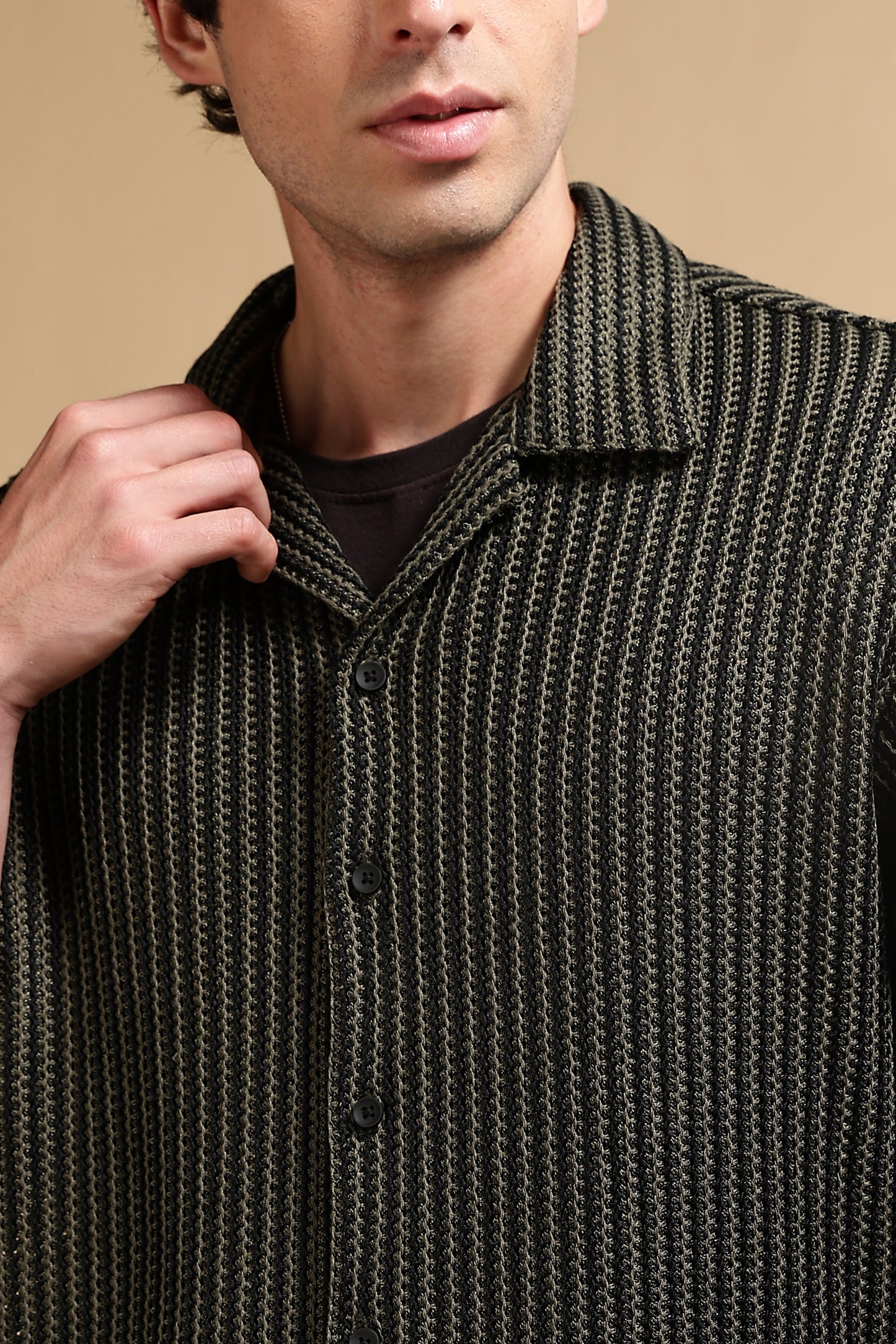 Polyester Relaxed Fit Self-Designed Shirt Green