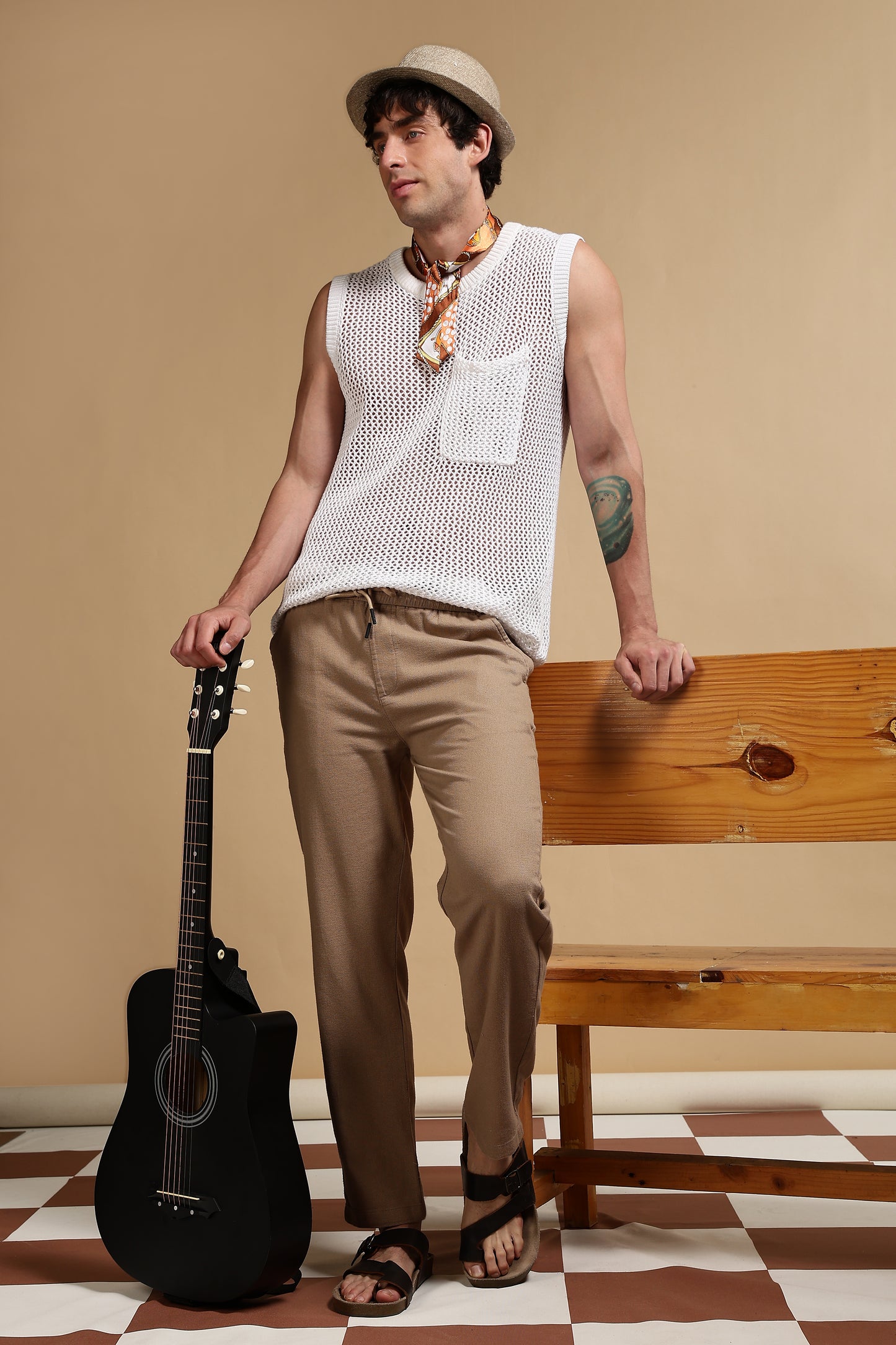 Cotton Loose Fit Drawcord Pants Khaki