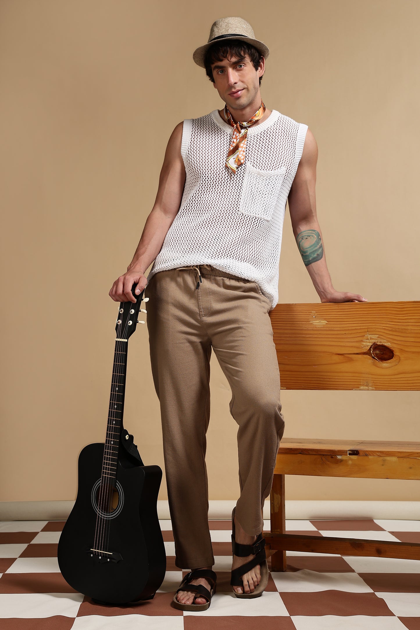 Cotton Loose Fit Drawcord Pants Khaki
