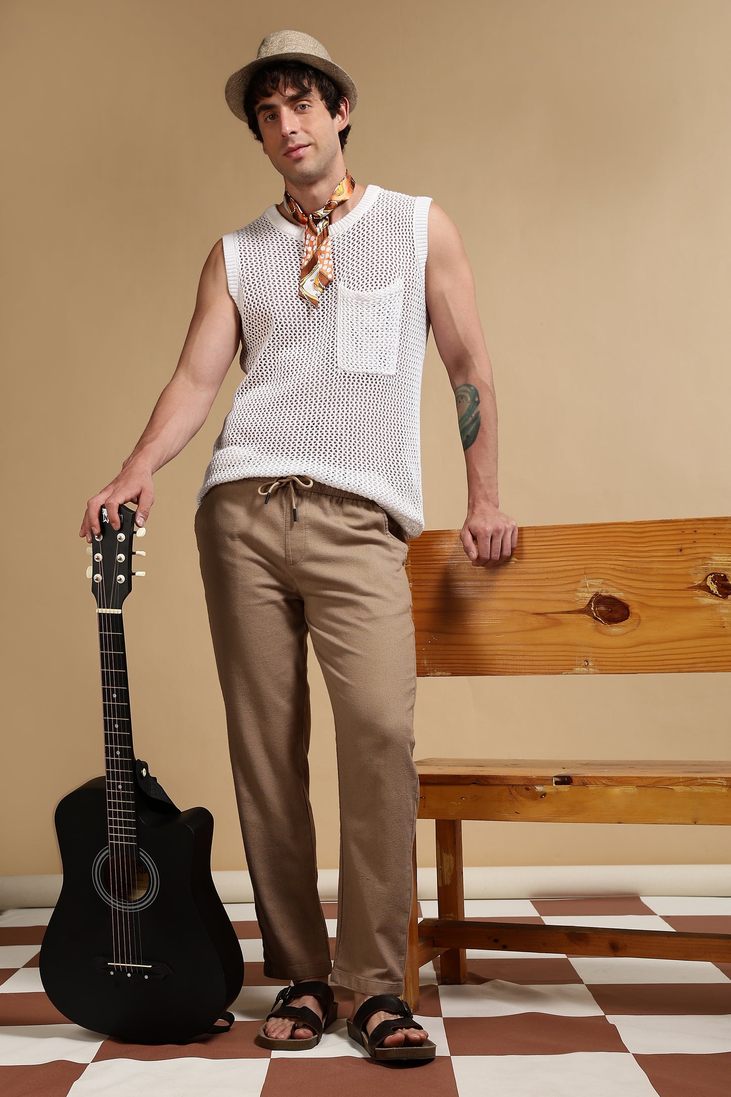 Cotton Loose Fit Drawcord Pants Khaki