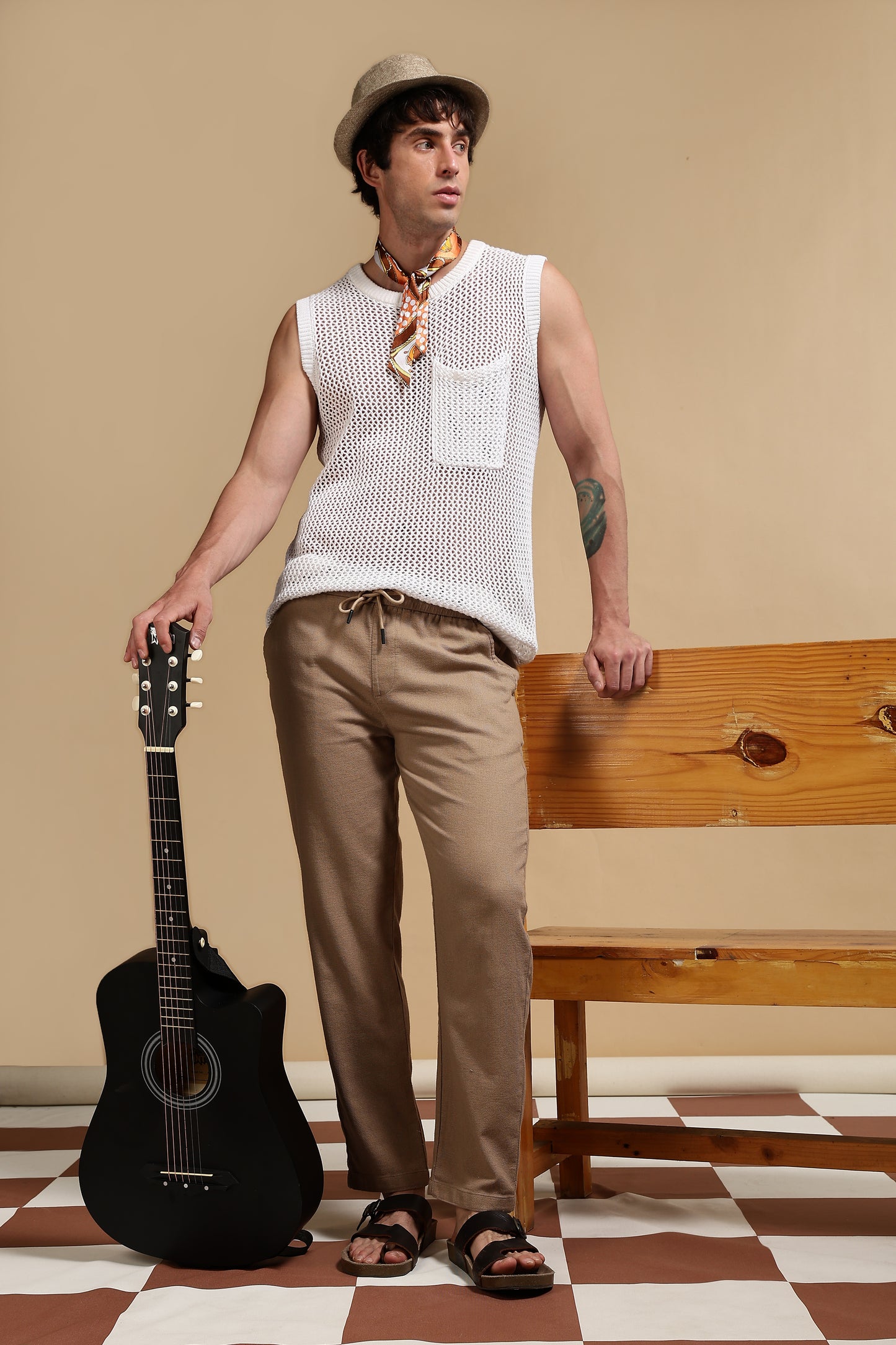 Cotton Loose Fit Drawcord Pants Khaki