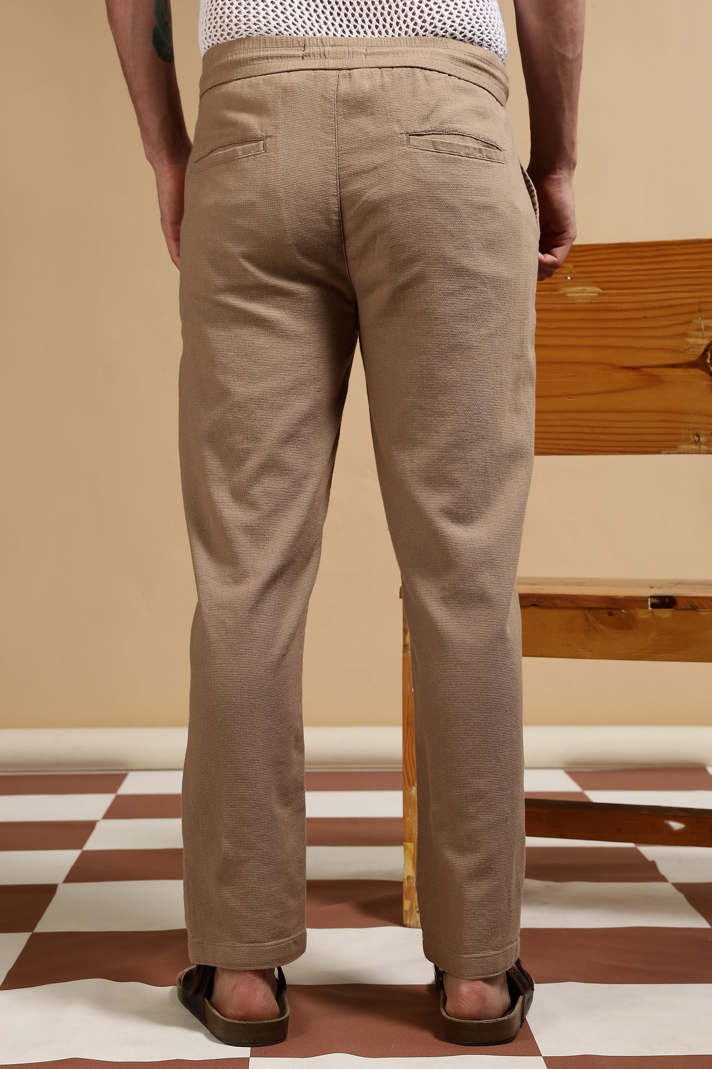 Cotton Loose Fit Drawcord Pants Khaki