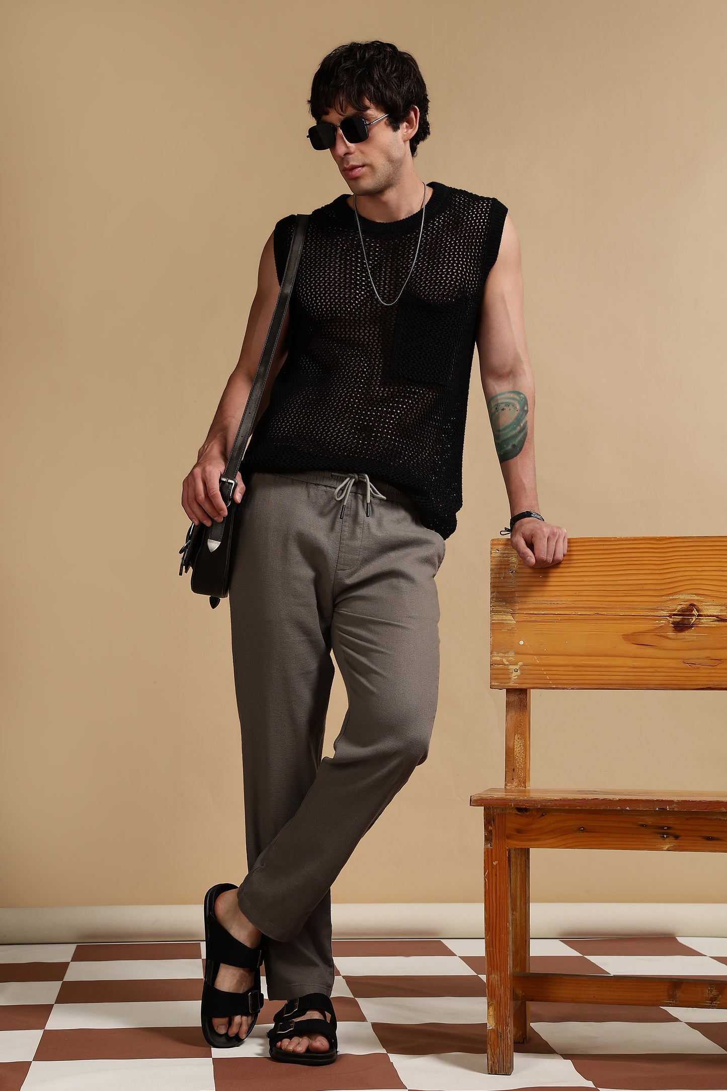 Cotton Loose Fit Drawcord Pants Grey