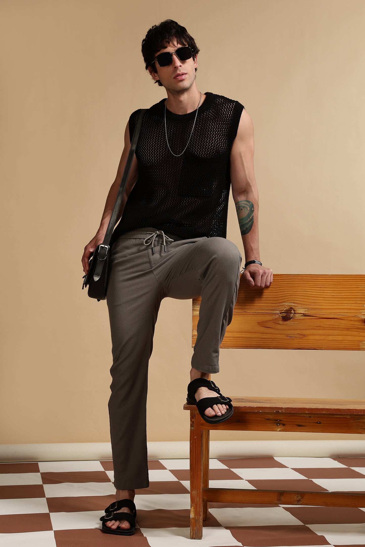 Cotton Loose Fit Drawcord Pants Grey
