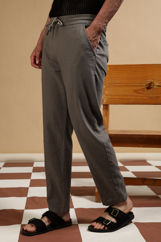 Cotton Loose Fit Drawcord Pants Grey