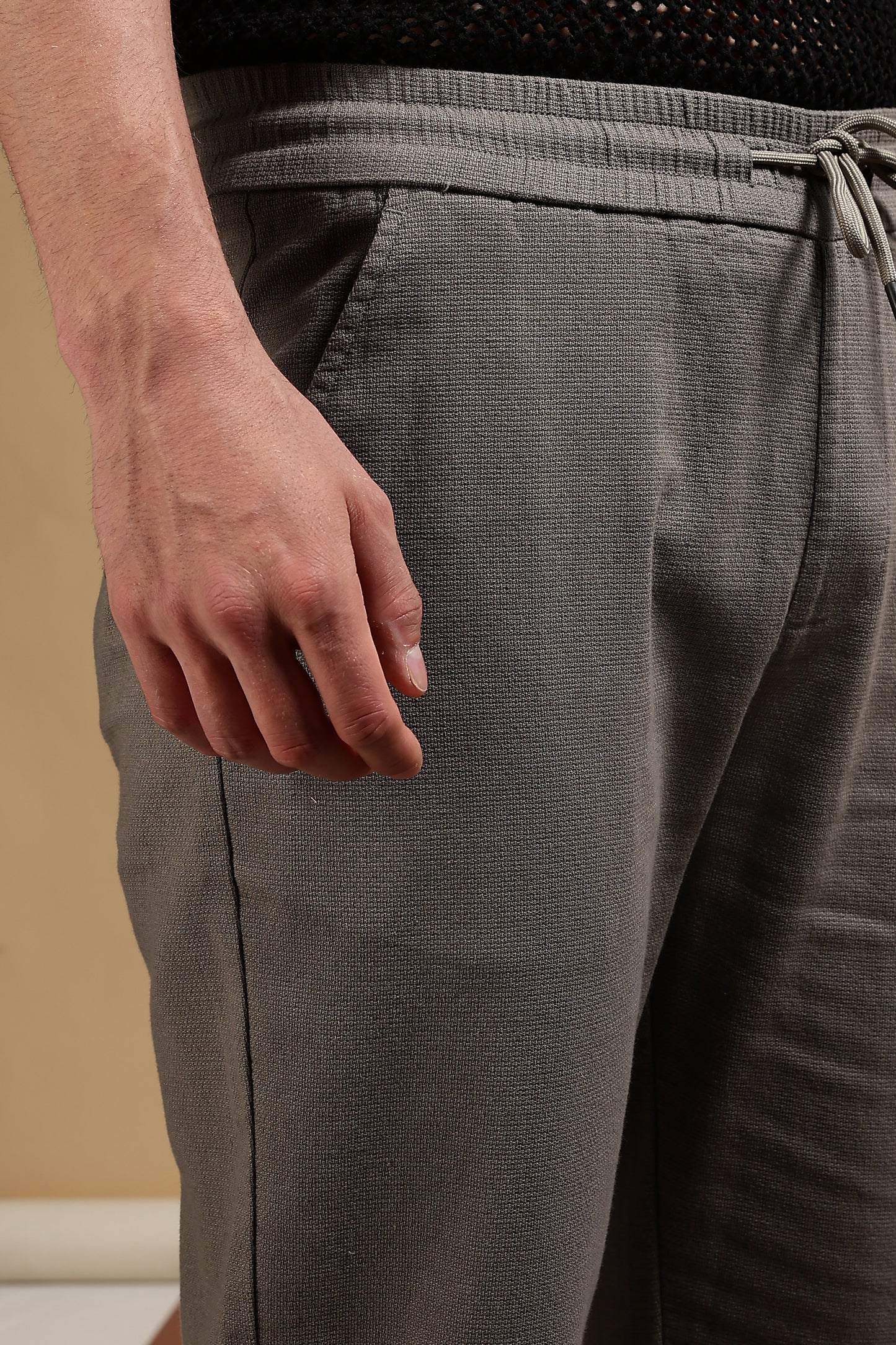 Cotton Loose Fit Drawcord Pants Grey