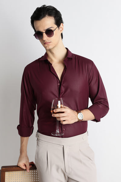 Men's Maroon Liquid Finish Shirt - Slim Fit