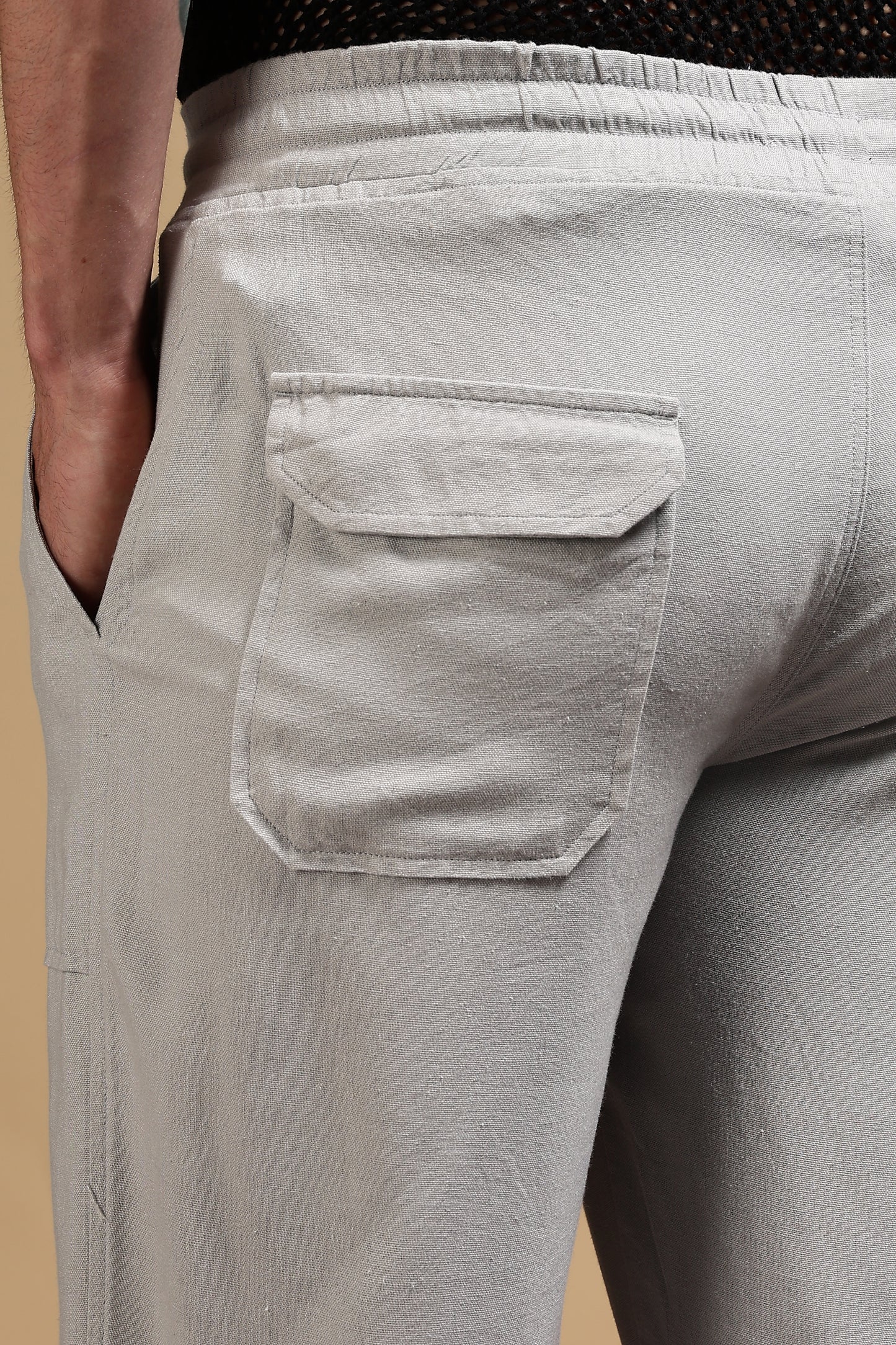 Linen Blend Loose Fit Drawcord Trousers Grey