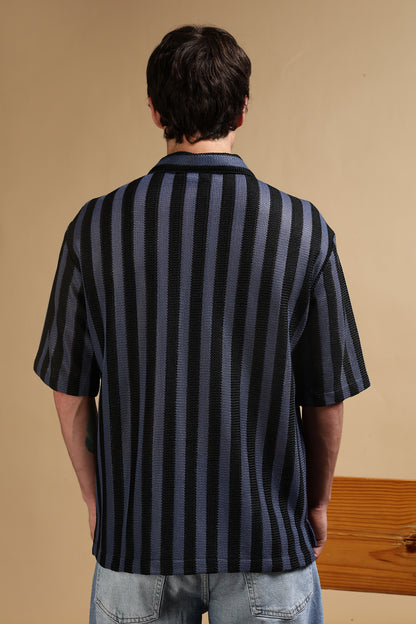 Relaxed Fit Striped Shirt Blue