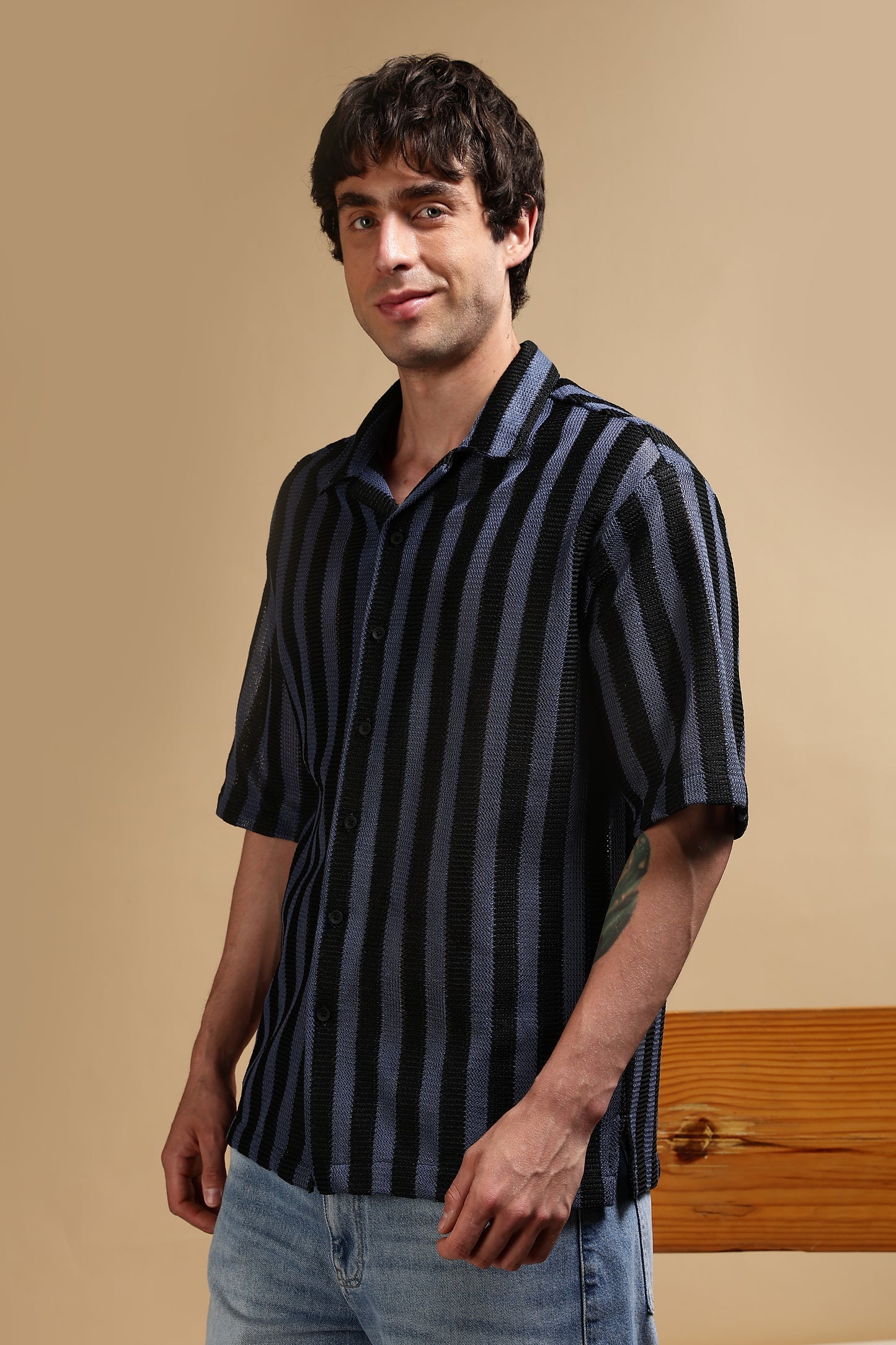 Polyester Croatia Relaxed Fit Striped Shirt Blue